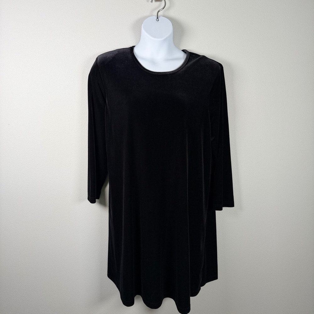 Another Thyme Black Velour Velvet Shift Dress Plus Size 20W Made in USA Vintage